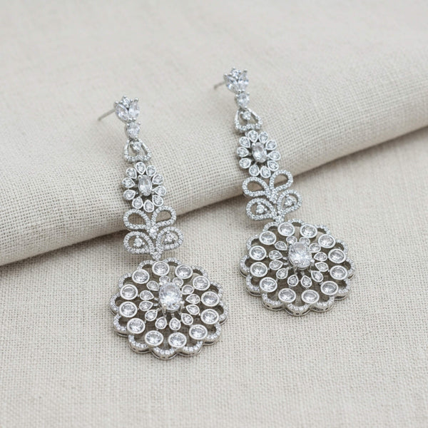 441821 American Diamond Classic Earring With 2 Tone Rhodium Mehndi Plating