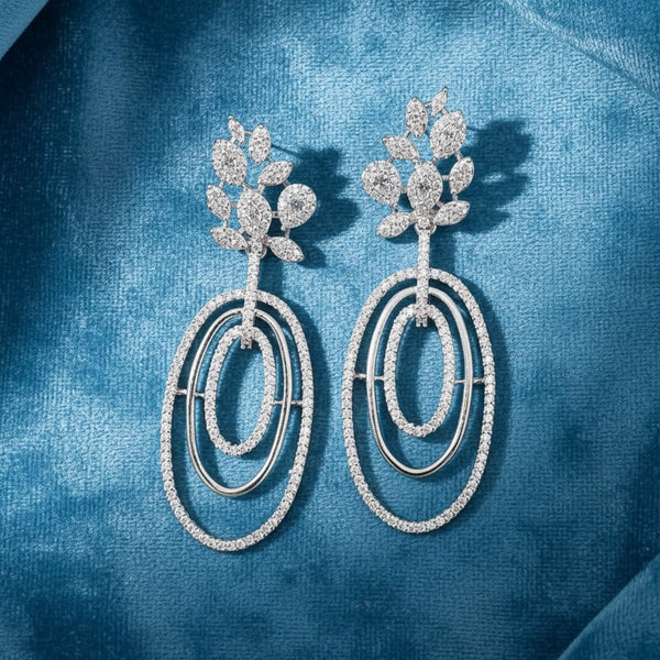 441822 American Diamond Classic Earring With 2 Tone Rhodium Mehndi Plating