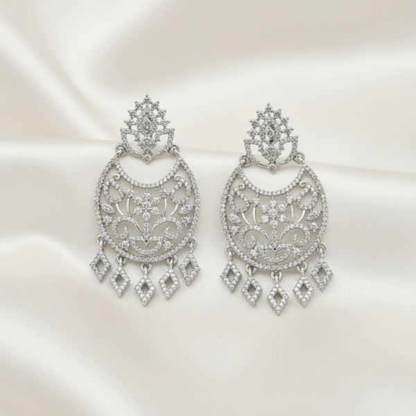 441825 American Diamond Classic Earring With 2 Tone Rhodium Mehndi Plating
