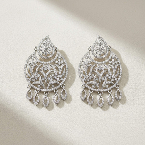 441832 American Diamond Classic Earring With 2 Tone Rhodium Mehndi Plating