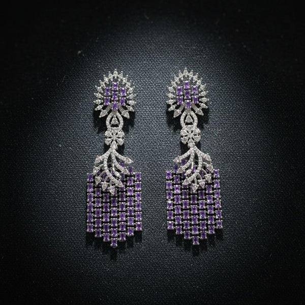 441834 American Diamond Classic Earring With Rhodium Plating