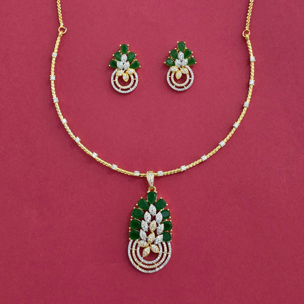 441836 American Diamond Classic Pendant Set With 2 Tone Plating