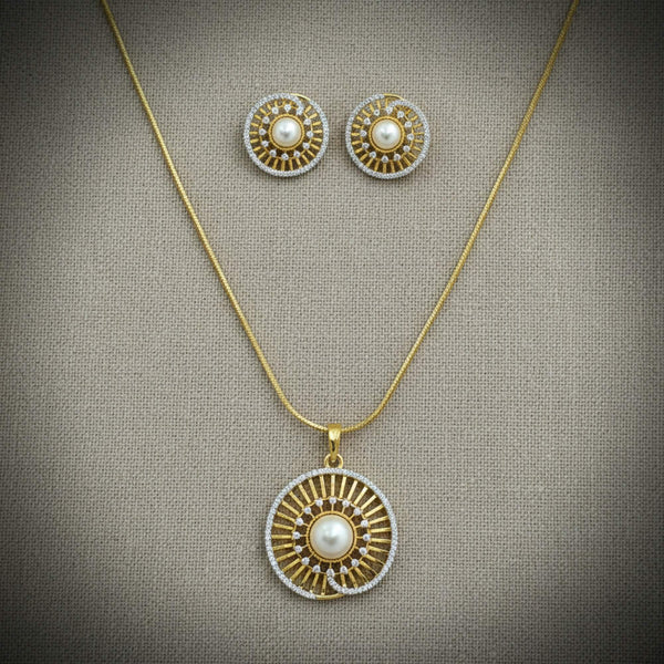 441838 American Diamond Classic Pendant Set With 2 Tone Plating