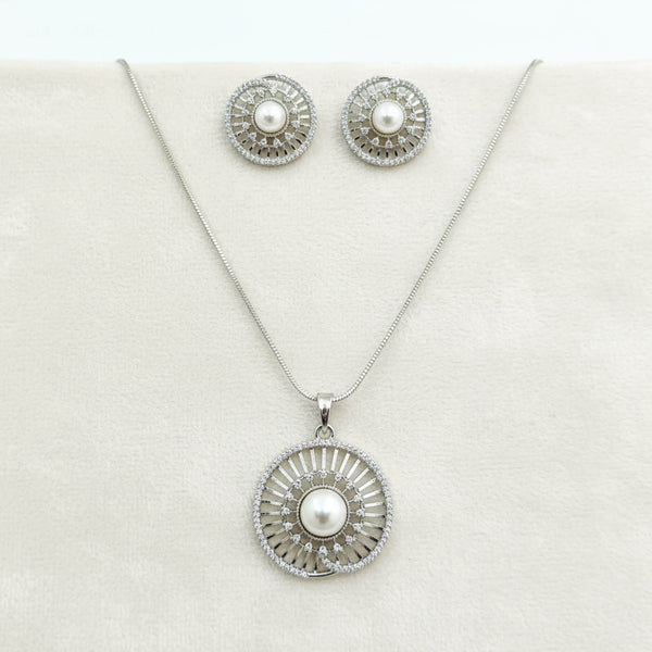 441839 American Diamond Classic Pendant Set With Rhodium Plating