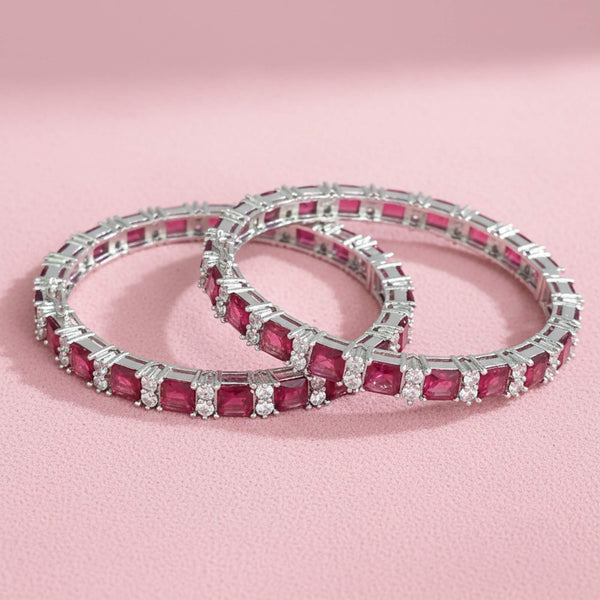 441850 American Diamond Openable Bangles With Rhodium Plating