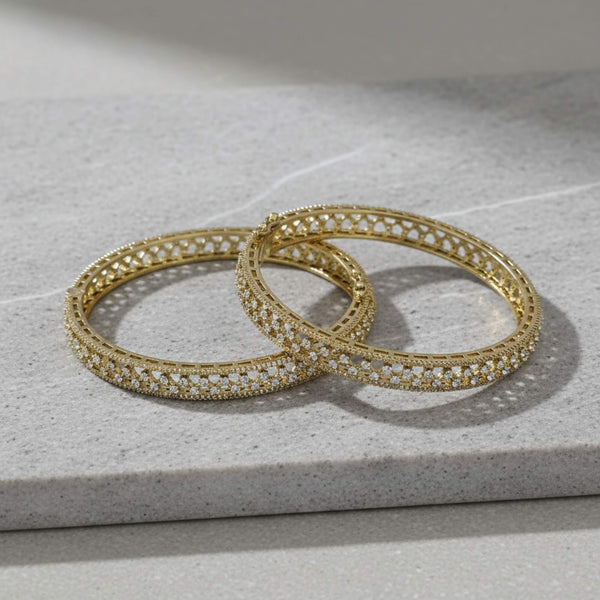 441851 American Diamond Classic Bangles With 2 Tone Rhodium Mehndi Plating