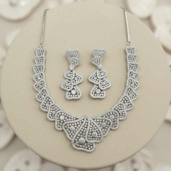 441858 American Diamond Classic Necklace Set With 2 Tone Rhodium Plating