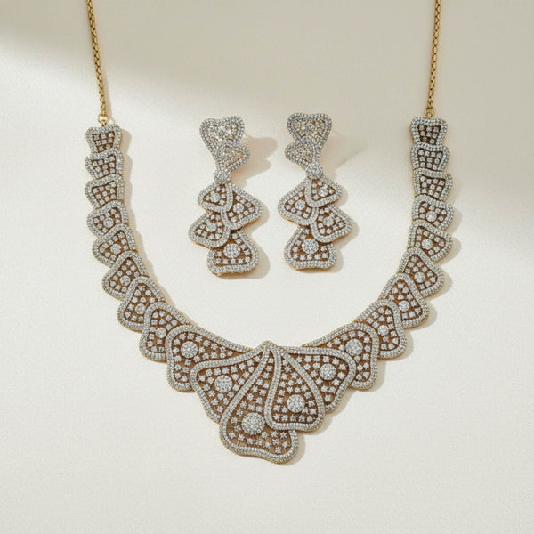 441859 American Diamond Classic Necklace Set With Mehndi Plating