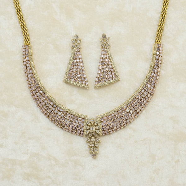 441860 American Diamond Classic Necklace Set With Mehndi Plating