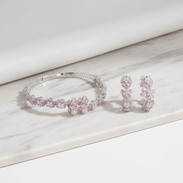 441861 American Diamond Classic Necklace Set With Rhodium Plating