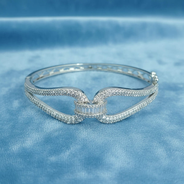 441868 American Diamond Openable Kada With 2 Tone Rhodium Mehndi Plating