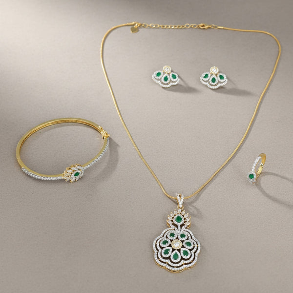 441887 Cz Combo Pendant Set With 2 Tone Plating