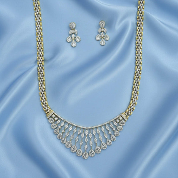 441889 American Diamond Classic Pendant Set With 2 Tone Plating