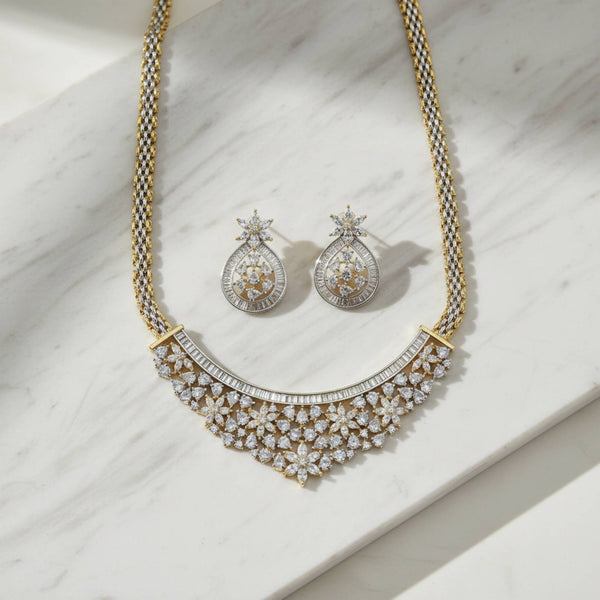 441890 American Diamond Classic Pendant Set With 2 Tone Plating