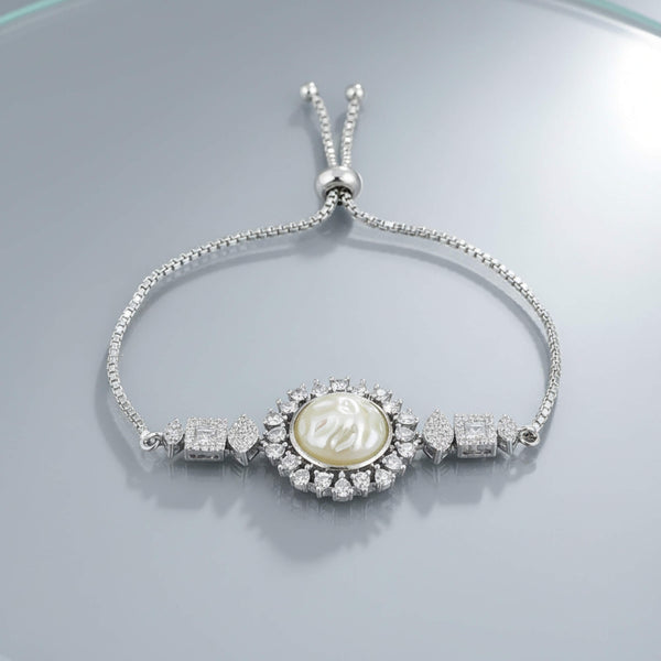 441904 Cz Adjustable Bracelet With Mehndi 2 Tone Rhodium Plating