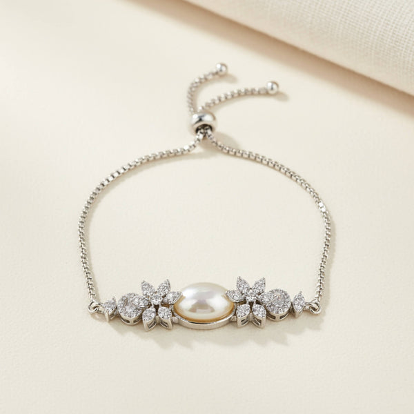 441905 Cz Adjustable Bracelet With Mehndi 2 Tone Rhodium Plating