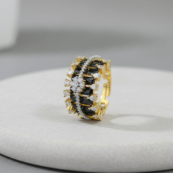 441915 Cz Adjustable Ring With 2 Tone Plating