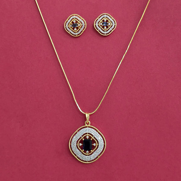 441921 American Diamond Classic Pendant Set With Gold Plating