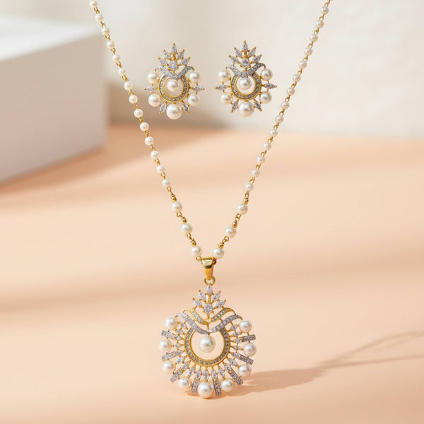 441946 Cz Classic Pendant Set With 2 Tone Plating