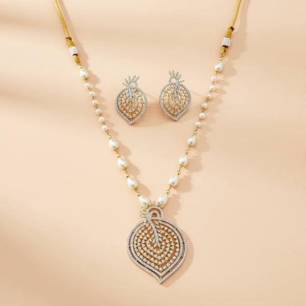 441947 Cz Classic Pendant Set With 2 Tone Rhodium Plating