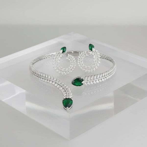 441953 Cz Classic Necklace Set With Rhodium Plating