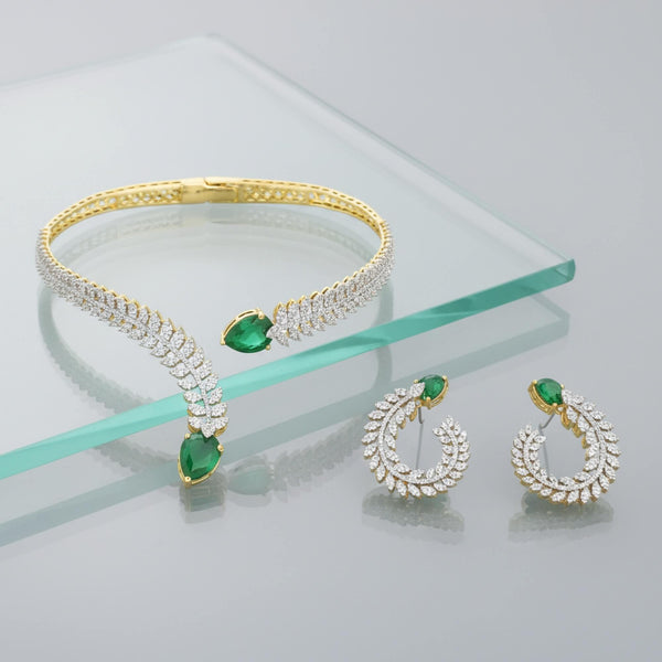 441954 Cz Classic Necklace Set With 2 Tone Plating