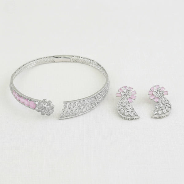 441955 Cz Classic Necklace Set With Rhodium Plating