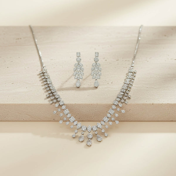 441959 Cz Classic Necklace Set With Carat 2 Tone Rhodium Plating