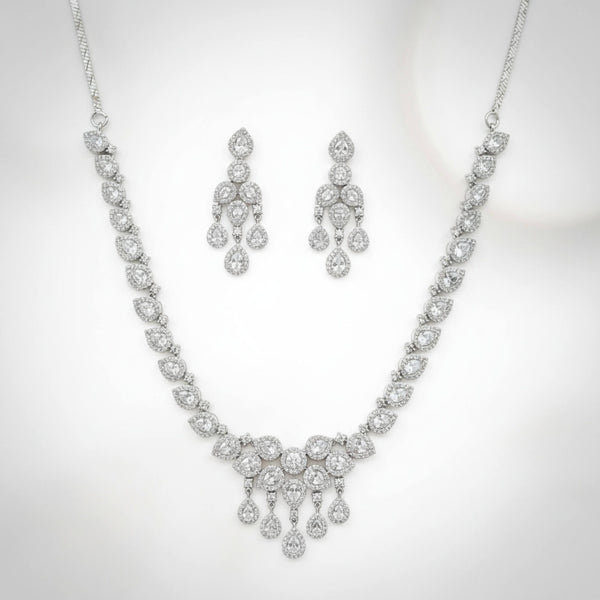 441960 Cz Classic Necklace Set With 2 Tone Rhodium Plating