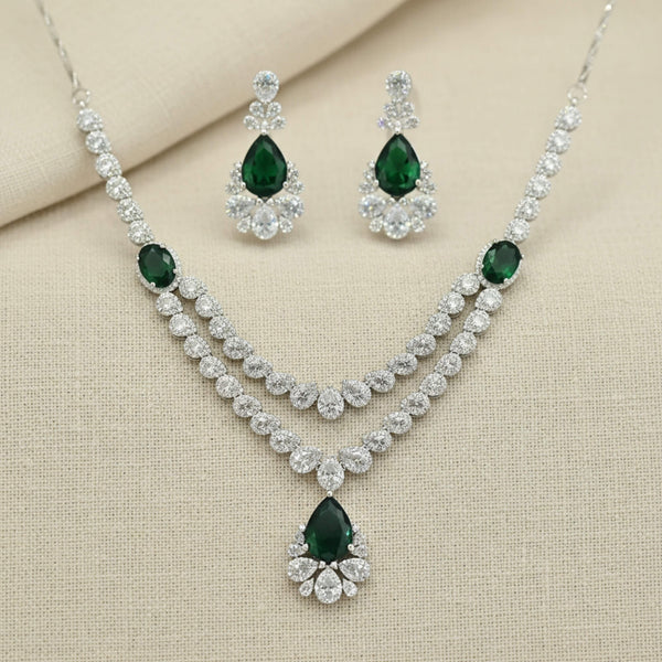 441975 Cz Classic Necklace Set With Rhodium Plating