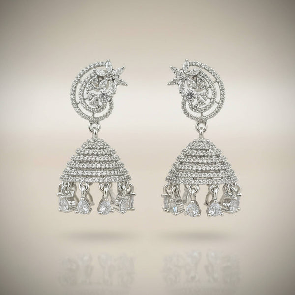 441984 Cz Jhumki With Mehndi 2 Tone Rhodium Plating