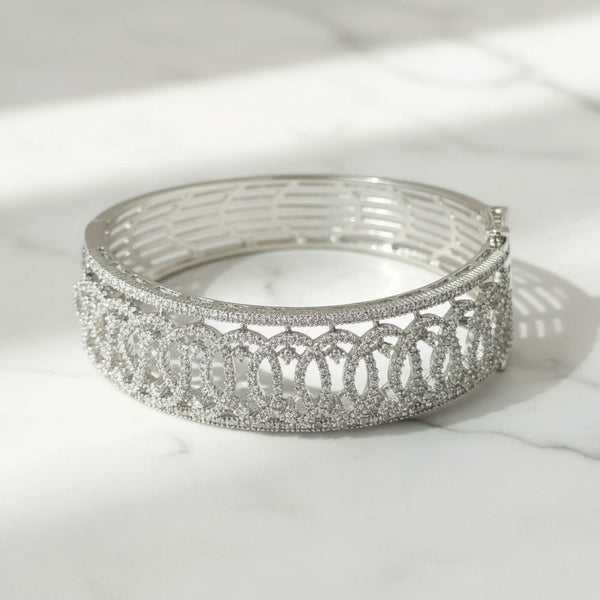 441990 Cz Openable Kada With Mehndi 2 Tone Rhodium Plating