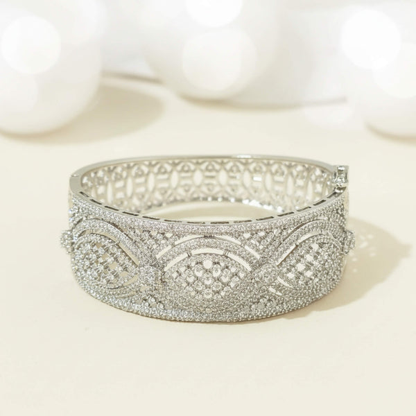 441991 Cz Openable Kada With Mehndi 2 Tone Rhodium Plating