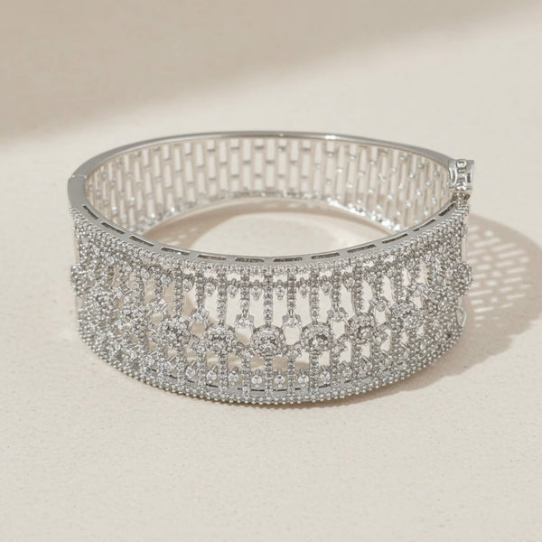 441992 Cz Openable Kada With Mehndi 2 Tone Rhodium Plating