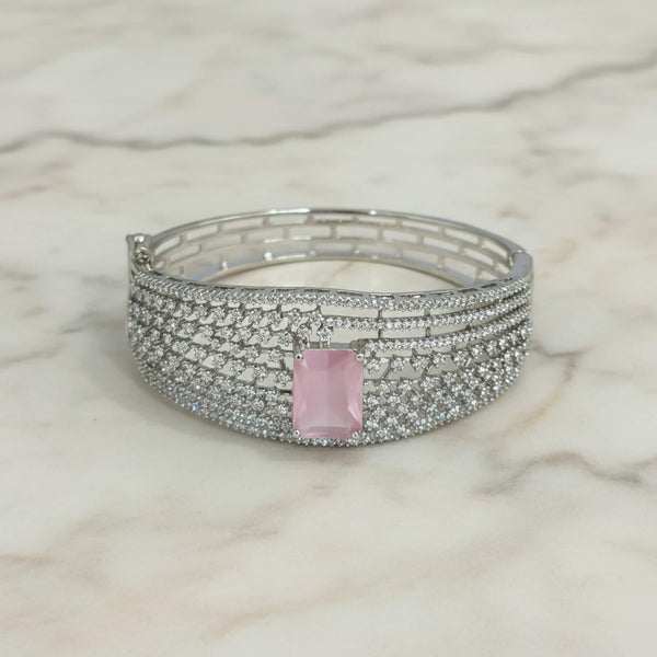 441995 American Diamond Openable Kada With Rhodium Plating