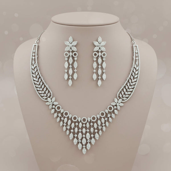 442000 Cz Classic Necklace Set With Mehndi 2 Tone Rhodium Plating