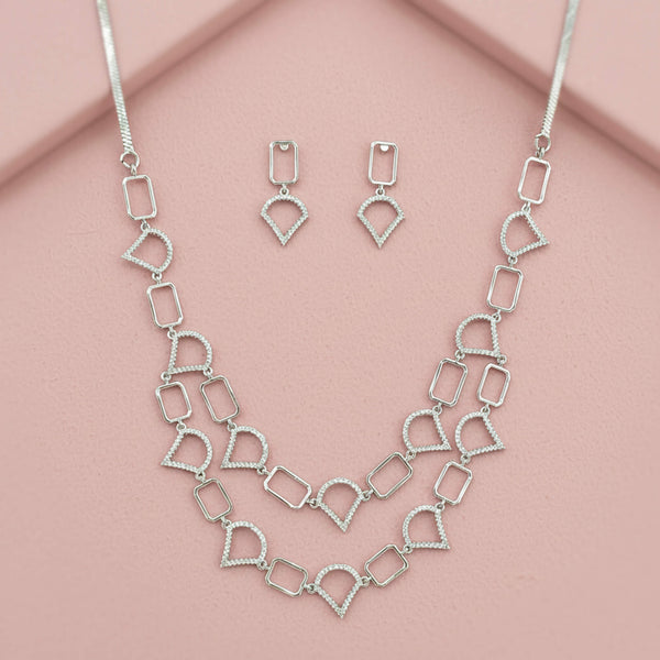 442005 Cz Classic Necklace Set With 2 Tone Rhodium Plating