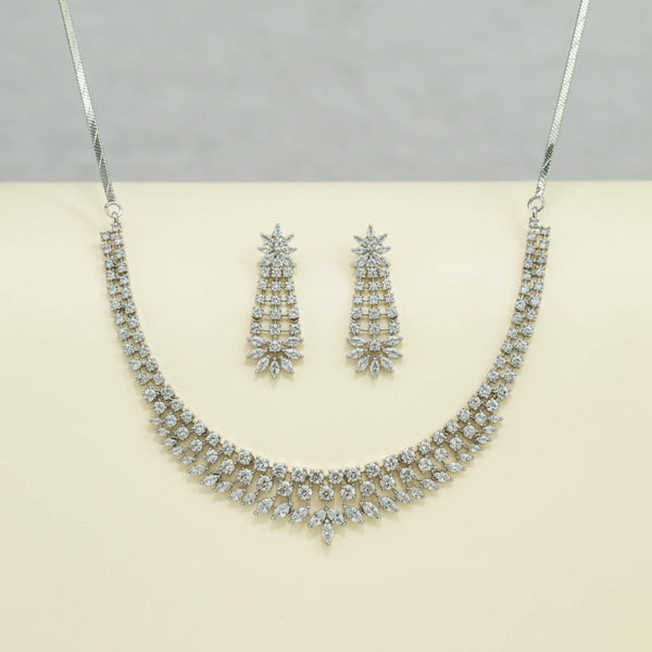 442006 Cz Classic Necklace Set With Mehndi 2 Tone Rhodium Plating