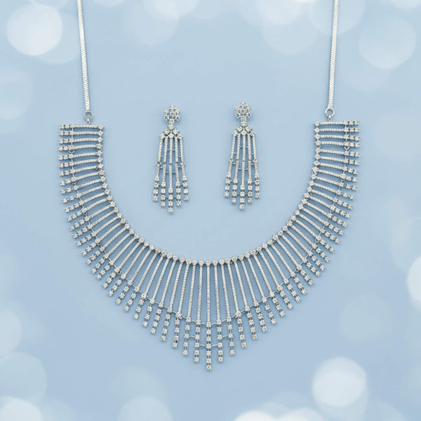 442007 Cz Classic Necklace Set With Mehndi 2 Tone Rhodium Plating