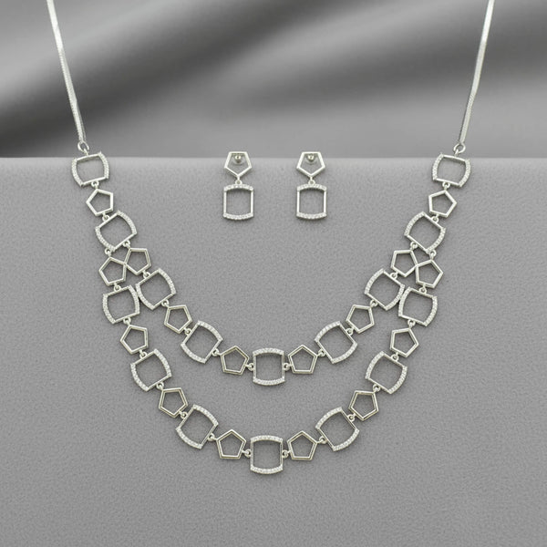 442008 Cz Classic Necklace Set With 2 Tone Rhodium Plating