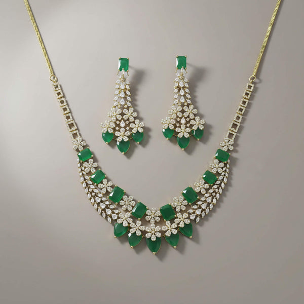 442012 Cz Classic Necklace Set With Mehndi Plating