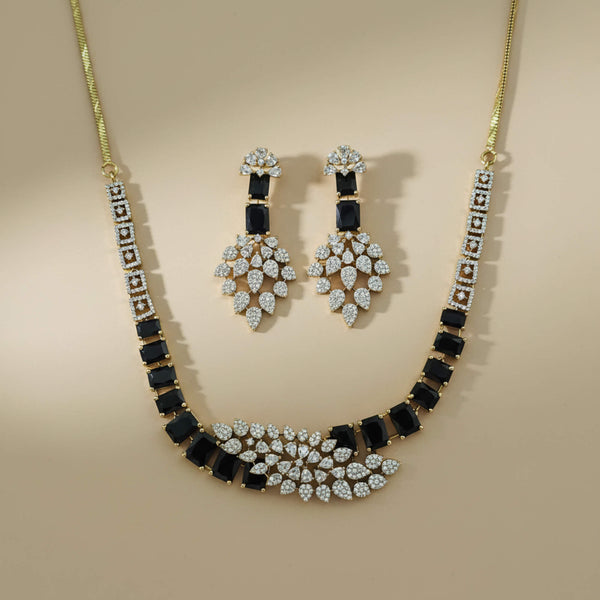 442014 Cz Classic Necklace Set With Mehndi Plating