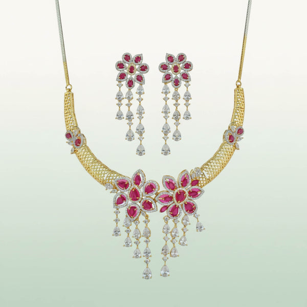 442015 Cz Classic Necklace Set With Gold Plating