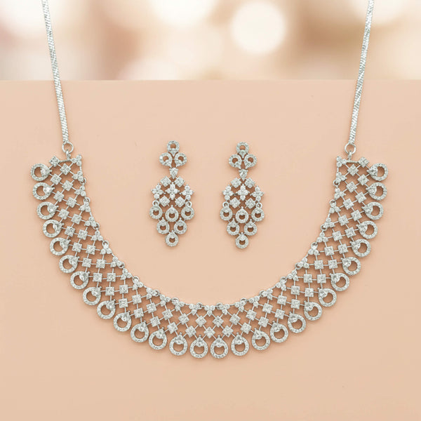 442016 Cz Classic Necklace Set With 2 Tone Rhodium Plating