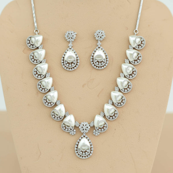 442017 Cz Classic Necklace Set With 2 Tone Rhodium Plating