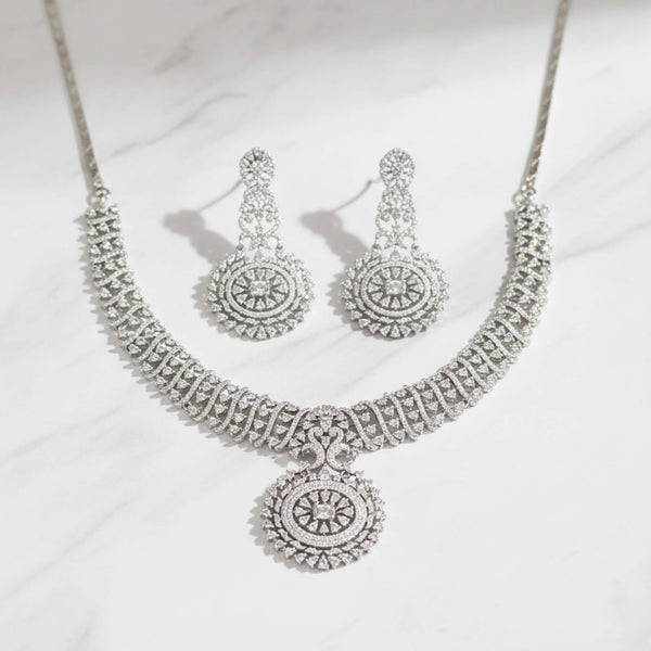 442021 Cz Classic Necklace Set With Mehndi 2 Tone Rhodium Plating