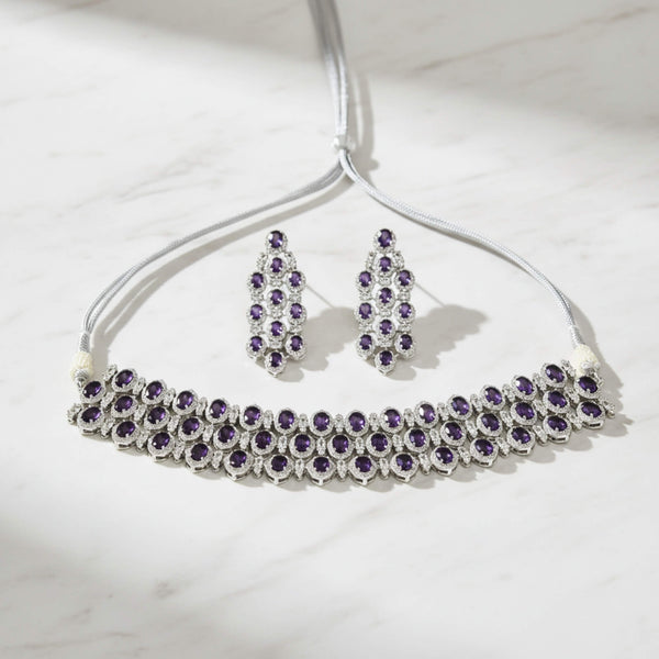 442024 Cz Classic Necklace Set With Rhodium Plating