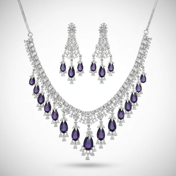442025 Cz Classic Necklace Set With Rhodium Plating