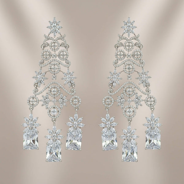 442026 Cz Classic Earring With Rhodium Plating