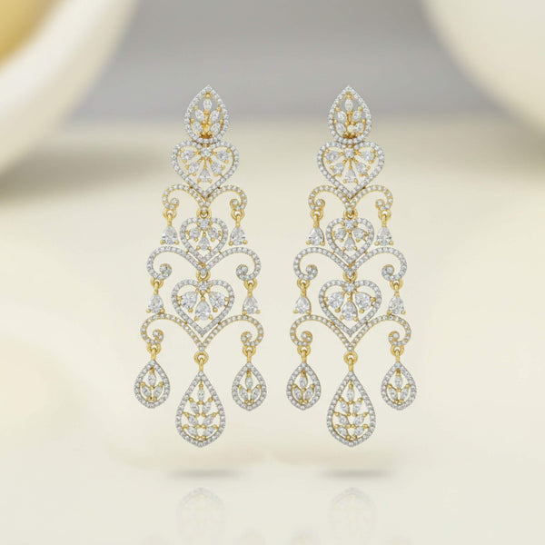 442032 Cz Classic Earring With Mehndi 2 Tone Rhodium Plating